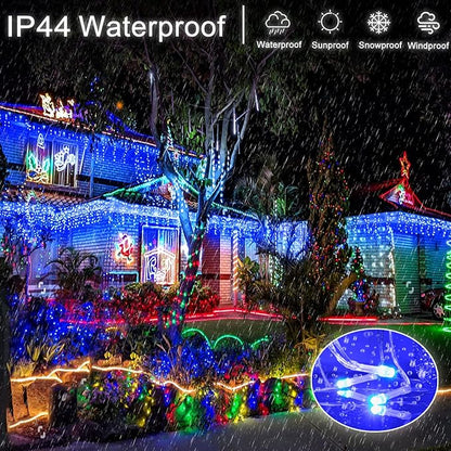 Icicle Christmas Lights Outdoor, 66 FT 640 LED Icicle Lights for Outside 8 Modes with 120 Drops, Plug in Waterproof Hanging Christmas Light for Holiday Pavilion Balcony Decorations, Blue