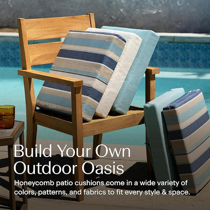 Honeycomb Outdoor Set of 2 Seat Pads, 20 x 20, Textured Solid Indigo Blue Dining Chair Cushions for Patio Furniture