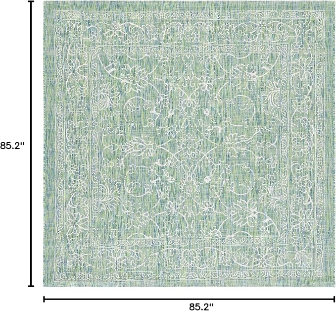 SAFAVIEH Washable Rug Outdoor Courtyard Collection - 7'10" Square, Green & Ivory, Non-Shedding & Easy Cleaning, Ideal for Patio, Backyard, Mudroom (CY8680-55721)