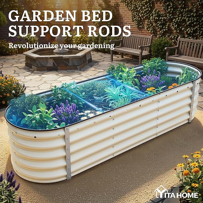 YITAHOME 6.5x2x1.5ft Large Raised Garden Bed Kit, 17" Tall 6 in 1 Galvanized Metal Planter Box with Gloves & Safety Rubber, Outdoor Above Ground Planters for Plants Vegetables Flowers, Cream Yellow
