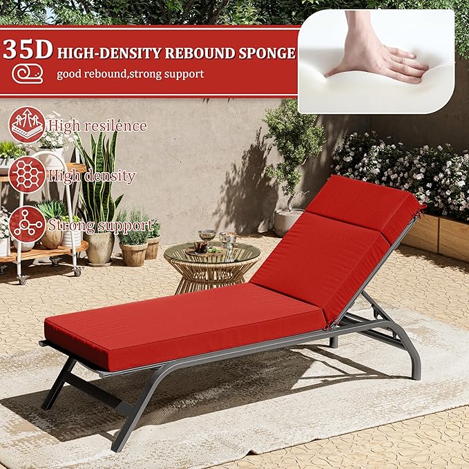 Chaise Lounge Cushions Outdoor, 80" L X 26" W X 4" D Lounge Chair Cushions for Outdoor Furniture, High-Density Foam Outdoor Chaise Cushion-Waterproof Fade-Resistant ThickPatio lounge chair cushion