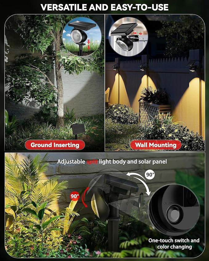 Monocular Solar Spot Lights Outdoor Waterproof, RGB+3CCT Solar Tree Spotlight, Bright Solar Uplights for Halloween Decorations Outdoor, Multicolor Garden Yard Landscape Path Lights [6Pack]