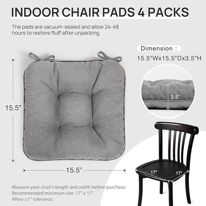 Love's cabin Memory Foam Chair Cushions Set of 4, 15.5"x15.5"x3.5" Indoor & Outdoor Seat Pads for Dining, Kitchen, Office, Patio Chairs - Grey