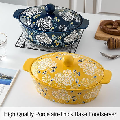 Ceramic Casserole Dish With Lid, Casserole Dishes for Oven, Baking Dish Lasagna Pans For Cooking, Oval Baking Pan, Dutch Oven, Perfect for Bread Baking and Serving, Housewarming, Christmas - Yellow