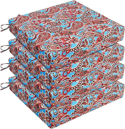 UNIKOME Outdoor Chair Cushions Pack of 4, Water Resistant Patio Cushions with Ties, High Density Sponge Filling Square Corner Seat Cushions for Outdoor Furniture, 18.5"*16"*3", Brown Paisley