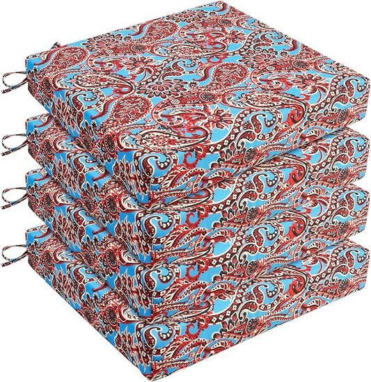 UNIKOME Outdoor Chair Cushions Pack of 4, Water Resistant Patio Cushions with Ties, High Density Sponge Filling Square Corner Seat Cushions for Outdoor Furniture, 18.5"*16"*3", Brown Paisley