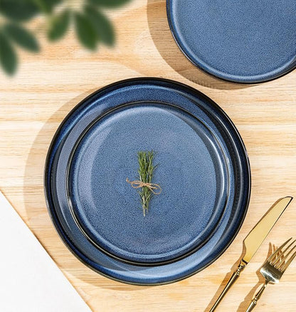 TheTerra Ceramic Dinnerware Sets for 6, 18 Pieces Porcelain Lightweight Plates and Bowls Sets, Scratch Resistant Dish Set, Oven & Microwave & Dishwasher Safe, Starry Blue