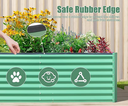 Domi Galvanized Raised Garden Bed, Outdoor Planter Garden Boxes Large Metal Planter Box for Gardening Vegetables Fruits Flowers, Green (6x3x2ft)