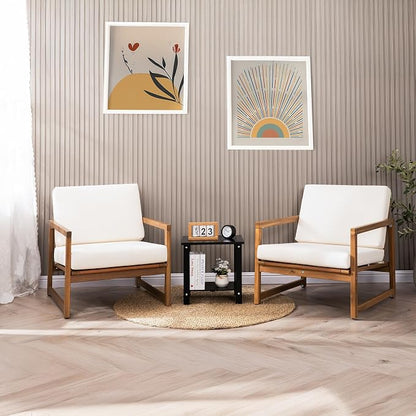 VICTORY RELAX Solid Acacia Wood Side Table with 2-Tier Storage, Weather-Resistant Outdoor Indoor End Table, Black Rustic Color Night Stand
