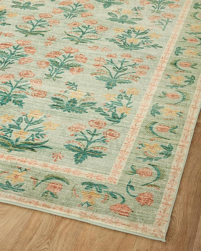 Loloi Rifle Paper Co. Eden Collection EDE-01 Mughal Rose Moss 2'-6" x 7'-6" Runner Rug feat. CloudPile™
