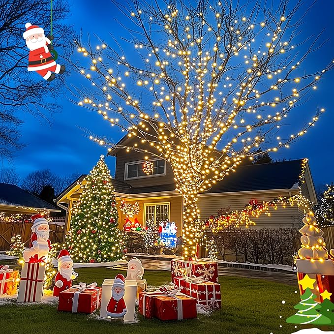 JMEXSUSS 2 Pack Solar Christmas Lights Outdoor Waterproof, Total 66 FT 200 LED Solar String Lights Outdoor, Twinkle Light for Christmas Tree Outside Garden Yard Xmas Decor(Warm White)