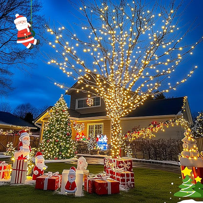 JMEXSUSS 2 Pack Solar Christmas Lights Outdoor Waterproof, Total 66 FT 200 LED Solar String Lights Outdoor, Twinkle Light for Christmas Tree Outside Garden Yard Xmas Decor(Warm White)