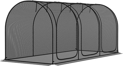 Outsunny 9' x 4' Crop Cage, Plant Protection Tent with Three Zippered Doors, Steel Frame, Storage Bag and 4 Ground Stakes, for Garden, Yard, Lawn, Black
