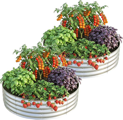 Utopia Home Galvanized Raised Garden Bed Kit 2x2x1 Ft, Planter Box Round Raised Garden Beds Outdoor, Easy Assembly Metal Raised Bed for Gardening Vegetables, Fruits, Flowers, Pack of 2, Silver