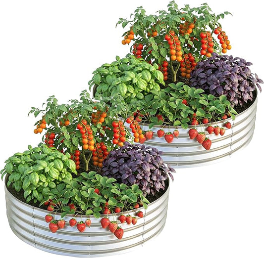 Utopia Home Galvanized Raised Garden Bed Kit 2x2x1 Ft, Planter Box Round Raised Garden Beds Outdoor, Easy Assembly Metal Raised Bed for Gardening Vegetables, Fruits, Flowers, Pack of 2, Silver