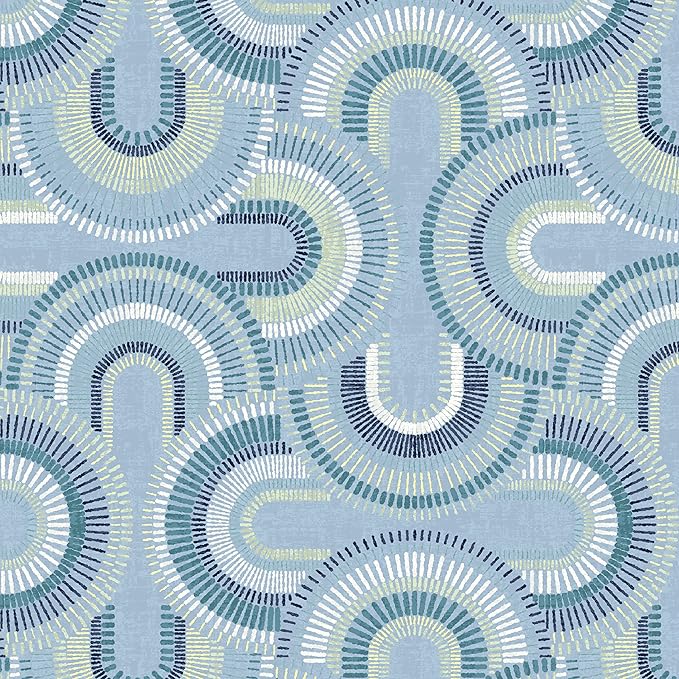 Arden Outdoor Patio Dining Chair Cushion, 20x44, Rain-Proof Seat Pad, Fade-Resistant Outdoor Cushion Coastal Blue Geometric