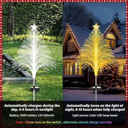 Baquler 8 Pcs Solar Christmas Tree Lights Waterproof Outdoor Pathyway Stake Light 7 Lighting Modes Fireworks Christmas Stake Light Decoration for Holiday Yard Walkway Garden Path Decor