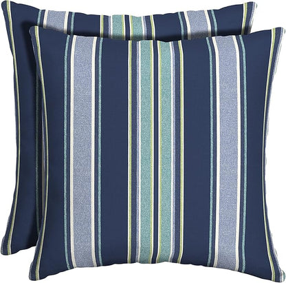 Arden Outdoor Toss Pillow, 2 Pack, 16 x 16, Rain-Proof, Fade Resistant Sapphire Aurora Blue Stripe