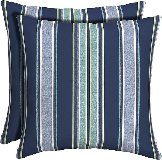 Arden Outdoor Toss Pillow, 2 Pack, 16 x 16, Rain-Proof, Fade Resistant Sapphire Aurora Blue Stripe