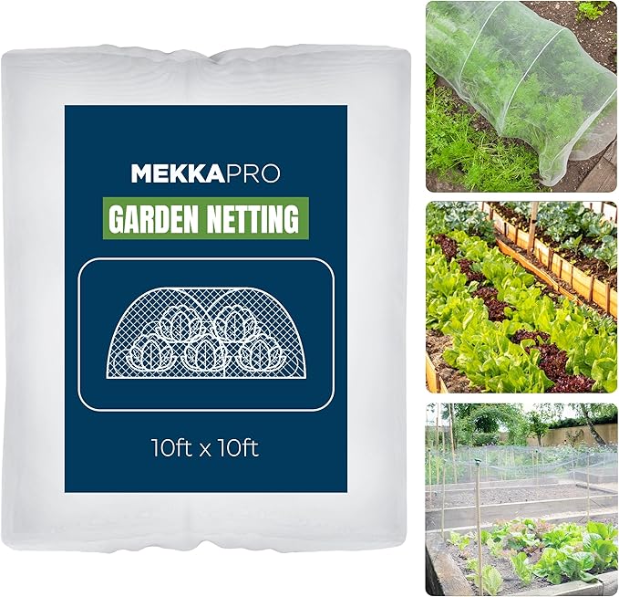 MEKKAPRO Large Garden Netting Pest Barrier, 10ft x 10ft, Mosquito Netting for Garden, Fine Mesh Insect Netting for Garden Protection from Birds and Pests, Customizable Garden Bug Netting Plant Cover