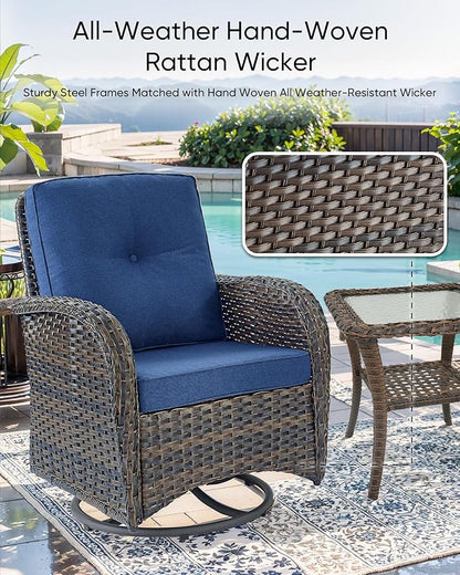 HUMMUH Outdoor Patio Furniture Set,L-Shaped Sectional Couches with Swivel Patio Chairs,Wicker Conversation Set for Deck,Backyard,Porch,Garden