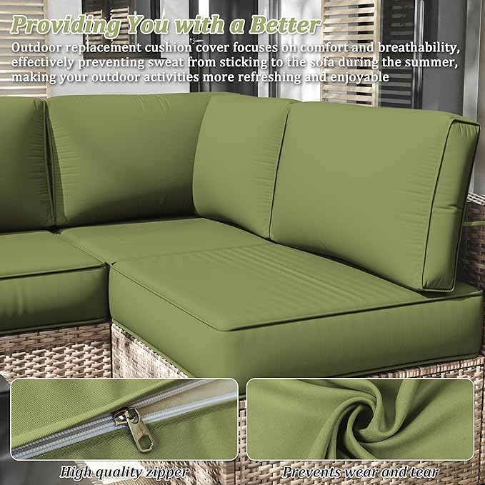14 Pcs Outdoor Cushion Slipcovers Outdoor Patio Cushion Covers Replacement Waterproof with Zipper for Outdoor Furniture, Patio Sofa Couch 3 Sizes, Covers Only