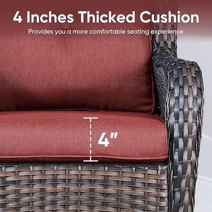 Patio Chair Cushions 5 Packs - Outside 22x24 High Back Water-Resistant Cushion with Zipper Cover for Outdoor Glider Rocking Chairs Loveseat 3-seat Couch Sofa – Red/Buckle