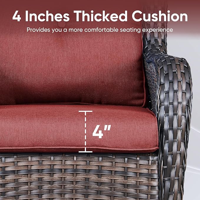 10-Piece Outdoor Patio Cushion Set - Fade & Water Resistant with Removable Olefin Cover, 22x24x4 Inch Memory Foam Cushions for Wicker Sectional Sofa – Red/Buckle