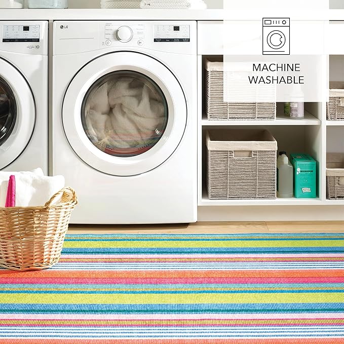 Dash & Albert Mellie Stripe Machine Washable Rug, 2.5 X 8 Feet, Multi Stripe Pattern