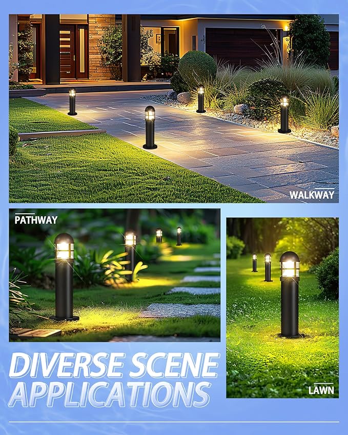 2 Pack 12V LED Bollard Pathway Lights, High Brightness 200LM, IP67 Waterproof Yard Walkway Lighting, Cast-Aluminum, 2700K Warm White for Outdoor Garden Decor