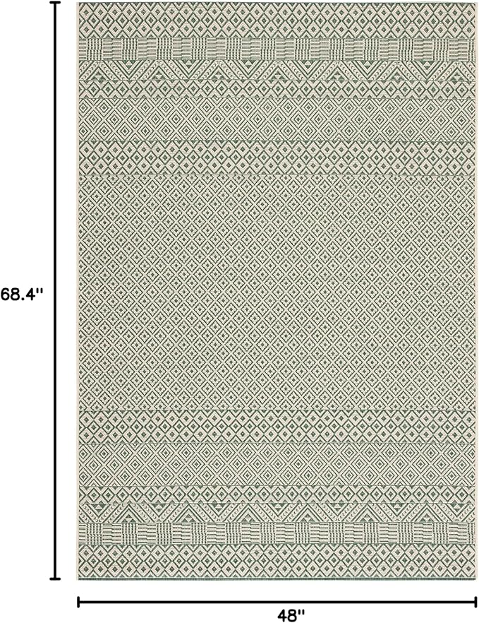 SAFAVIEH Washable Rug Outdoor Courtyard Collection - 4' x 5'7", Dark Green & Beige, Non-Shedding & Easy Cleaning, Ideal for Patio, Backyard, Mudroom (CY6235-32212)