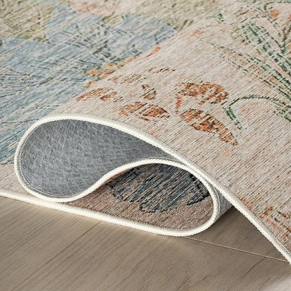 Dash & Albert Zell Multi Machine Washable Rug, 4 X 6 Feet, Multicolored/Tan Floral Pattern