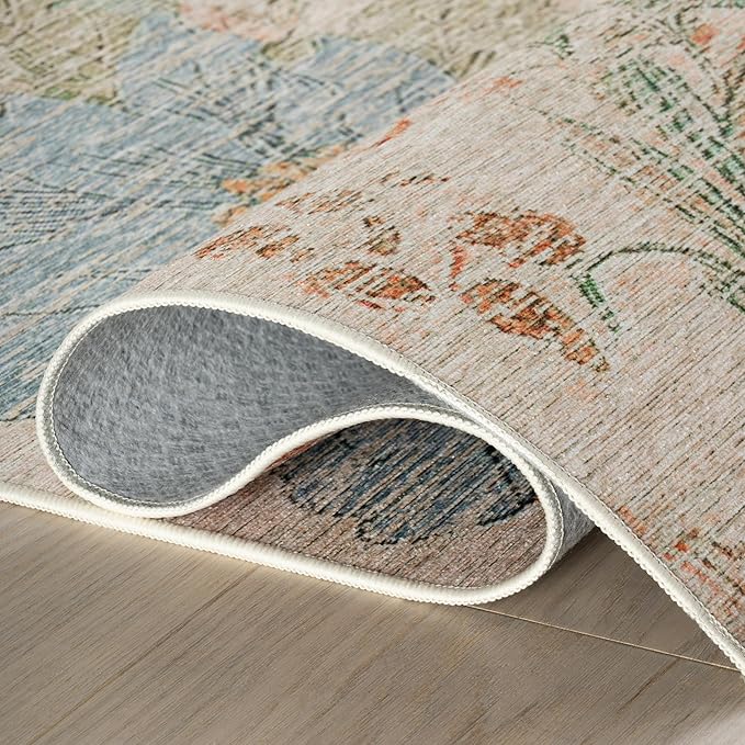 Dash & Albert Zell Multi Machine Washable Rug, 9.5 X 13.5 Feet, Multicolored/Tan Floral Pattern