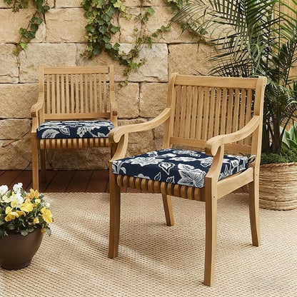LVTXIII Outdoor Seat Cushions Seasonal Replacement Chair Cushions, Patio Chair Pads with Ties for Dining Chairs and Garden Furniture, Square Back, 19"x19"x2", 2 Pack, Elegant Vines Navy
