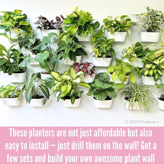 LaLaGreen Rail Planter Outdoor Plants (11.8 Inch, 8 Pack) White Metal Iron Hanging Flower Pots Deck Railings Fence Buckets Modern Countryside Boho Style Wall Mount Window Box Holder Hooks Porch Decor