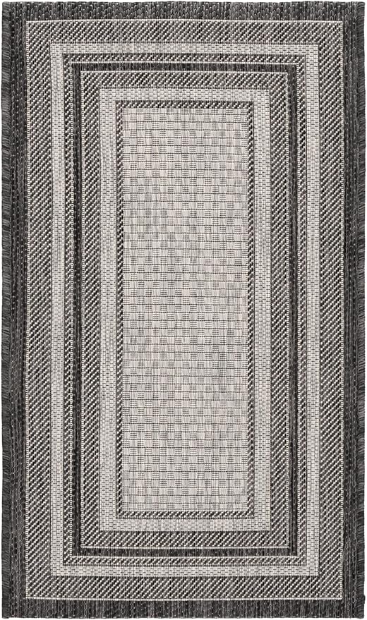 SAFAVIEH Washable Rug Outdoor Courtyard Collection - 2'3" x 4', Light Grey & Black, Non-Shedding & Easy Cleaning, Ideal for Patio, Front Door, Entryway, Mudroom, Doormat (CY8475-37612)