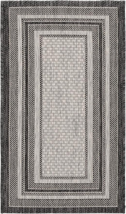 SAFAVIEH Washable Rug Outdoor Courtyard Collection - 2'3" x 4', Light Grey & Black, Non-Shedding & Easy Cleaning, Ideal for Patio, Front Door, Entryway, Mudroom, Doormat (CY8475-37612)