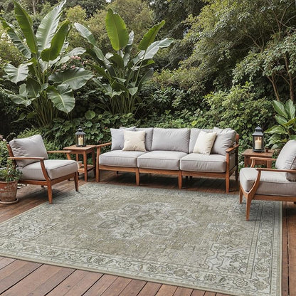GENIMO Outdoor & Indoor Area Rug 8'x10', Waterproof, Non-Shedding, Easy Cleaning, Boho Mat for Patio, Living Room, Balcony, Dining Room, RV, Deck, Bedroom, Camping, Outside Carpet,Coffee Beige