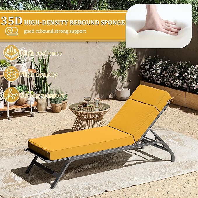 2 Pcs Chaise Lounge Cushions Outdoor, 72" L X 21" W X 4" D Lounge Chair Cushions for Outdoor Furniture, High-Density Foam Patio Chaise Cushion-Waterproof Fade-Resistant ThickPatio lounge chair cushion