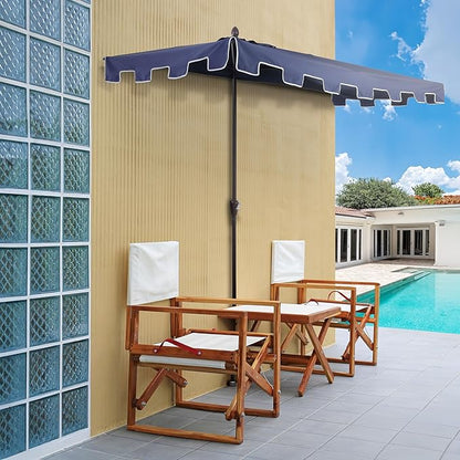 JONATHAN Y Half Umbrella UMB1200C Sidney 9 ft. Classic MidCentury Rectangular Market Patio with Crank, Wind Vent and UV Protection in Navy/White