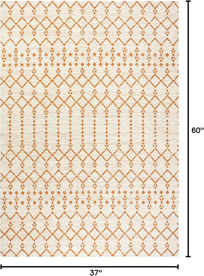 JONATHAN Y Moroccan Geometric Indoor Outdoor Area Rug 3X5 Cream/Orange, Ourika Textured Weave for Backyard, Patio, Porch, Easy-Cleaning, High Traffic, Pet-Friendly, Non-Shedding (SMB108O-3)