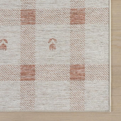 Dash & Albert Zale Peach Machine Washable Rug, 8.5 X 11.5 Feet, Oranges/White Plaid Pattern