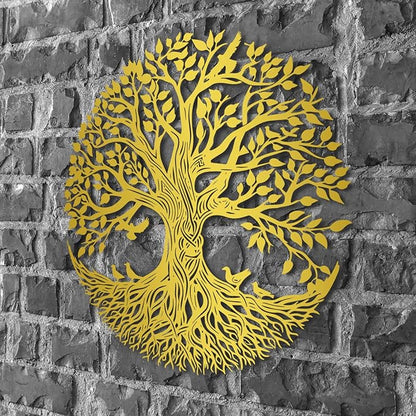Flewfar Tree of Life Metal Wall Art, Metal Tree of Life Wall Decor, Family Tree Wall Art for Living Room, Indoor Outdoor Decoration, Large Tree of Life Metal Wall Art (Gold, 30" x 30" / 76 x 76cm)