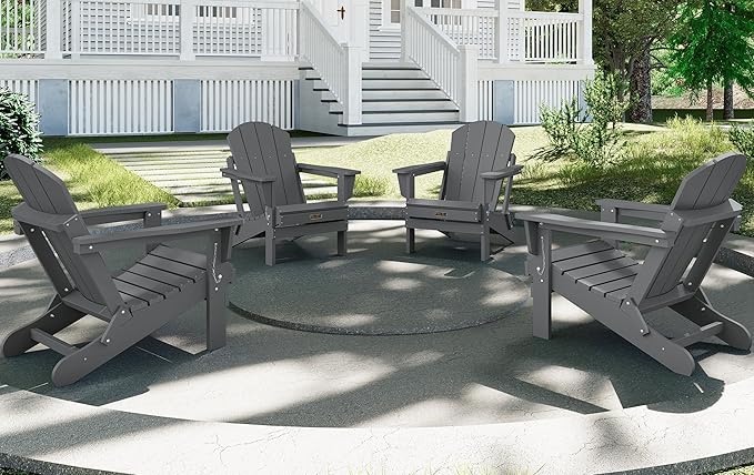 SERWALL Folding Adirondack Chair for Patio Garden Outdoors Fire Pit- (Folding Gray)