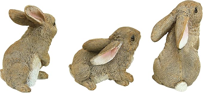 Design Toscano QM92008 Bunny Den Rabbits Indoor/Outdoor Set of Three Garden Animal Statues, 5 Inches Tall, Handcast Polyresin, Full Color Finish