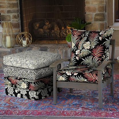 Arden Outdoor Deep Seat Cushion Set, 24 in x 24 in, Weather-Proof, Rain-Proof, Fade Resistant Patio Cushion for Chair, Sofa, and Couch Simone Black Tropical