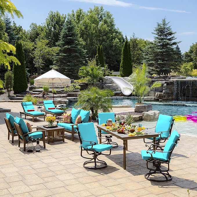 Arden 2-Pack Outdoor Patio Dining Chair Cushion, 20x44, Rain-Proof Seat Pad, Fade-Resistant Outdoor Cushion Pool Blue Leala