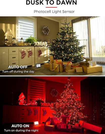 L LOHAS LED Red Christmas Flood Light Outdoor, 𝑫𝒖𝒔𝒌 𝒕𝒐 𝑫𝒂𝒘𝒏 50W Plug in Flood Light, IP66 Waterproof Christmas Decorations, 2300lm Christmas Lights for Yard, Garage, Party, UL Listed, 2 Pack
