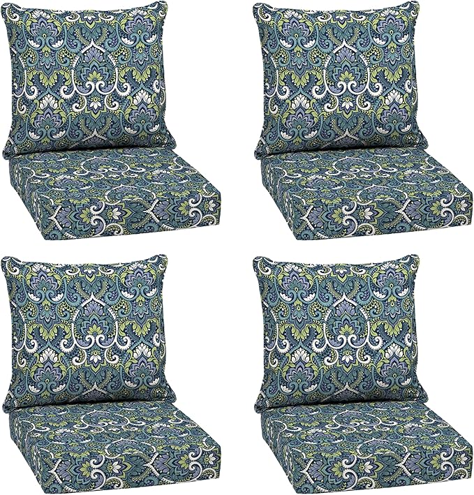 Arden Outdoor Deep Seat Cushion Set (4-Pack), 22 in x 24 in, Weather-Proof, Rain-Proof, Fade Resistant Patio Cushion for Chair, Sofa, and Couch Sapphire Aurora Blue Damask