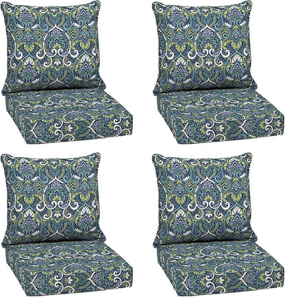 Arden Outdoor Deep Seat Cushion Set (4-Pack), 22 in x 24 in, Weather-Proof, Rain-Proof, Fade Resistant Patio Cushion for Chair, Sofa, and Couch Sapphire Aurora Blue Damask